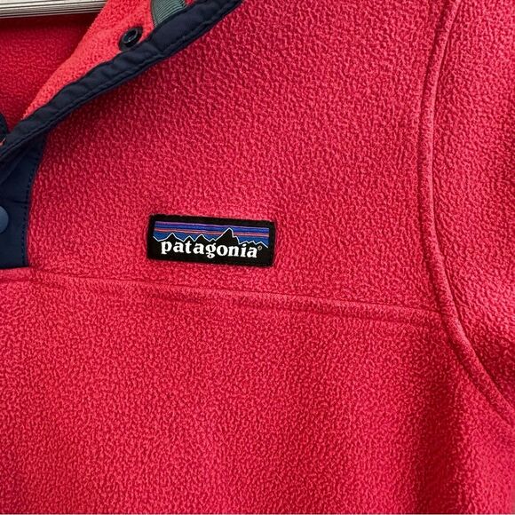 Patagonia Synchilla Snap Button Pullover Pink Fleece Navy Trim Womens Xsmall - Picture 5 of 8